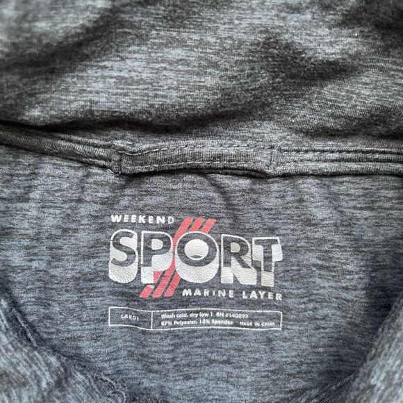 Marine Layer Weekend Sport 1/4 Zip Pullover Men Large Heather Gray Black Stretch - Picture 2 of 5